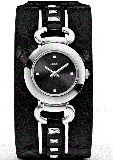 BRAND NEW GUESS Ladies Black and Silver Leather Cuff Watch*Unique and STUNNING,Two Year Warranty*
