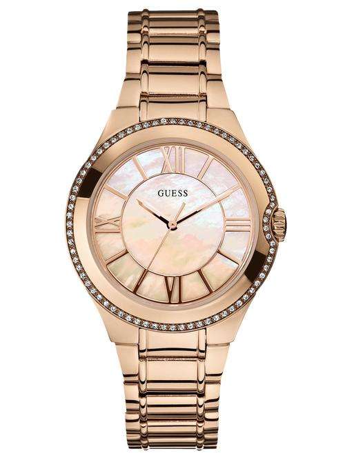*Brand New* GUESS Women's Gold Mother Of Pearl and Crystal dial bracelet watch *TWO YEAR WARRANTY*