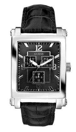 BRAND NEW GUESS MENS CHRONOGRAPH WATCH WITH BLACK LEATHER STRAP **STUNNING MODEL**
