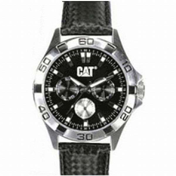 BRAND NEW CATERPILLAR Men's watch black leather with silver accents**STUNNING MODEL**