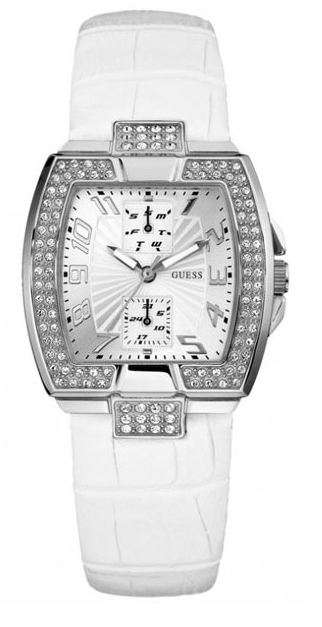 BRAND NEW GUESS Ladies Dress Steel Series Prism Squared White Leather Watch W12075L1