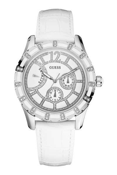 BRAND NEW GUESS Ladies Celestial Steel White Croco Leather watch