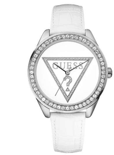 BRAND NEW Guess W65006L1 Mini Triangle 25th Anniversary Women's White Leather Watch