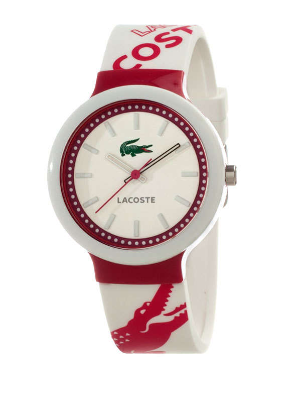 BRAND NEW LACOSTE Ladies Gao round White Dial White and Pink Polyutherine Strap **stunning model**