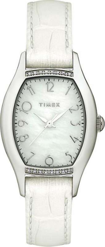 BRAND NEW Timex Women's T2M585 Diamond Accented White Leather Strap Stainless Steel Bracelet Watch