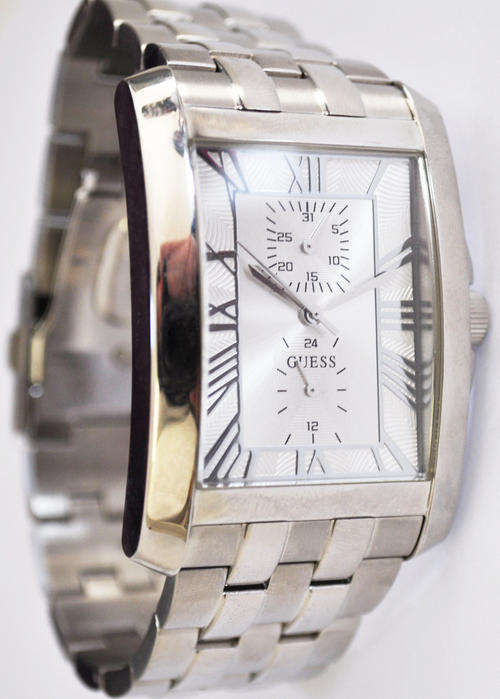 BRAND NEW GUESS Men's Dress  Reactangle Stainless Steel,Hour and Date Features **CLASSY Timepiece**
