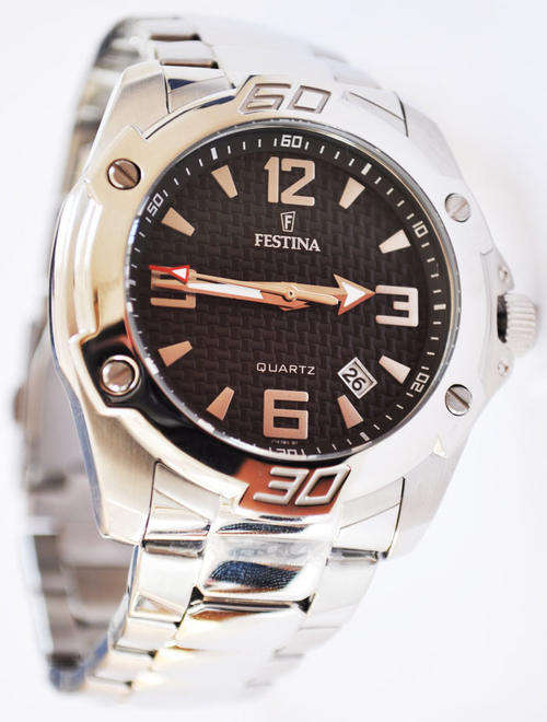 BRAND NEW FESTINA MEN'S Stainless Steel watch  Black Leather Interchangeable Band  Date Function