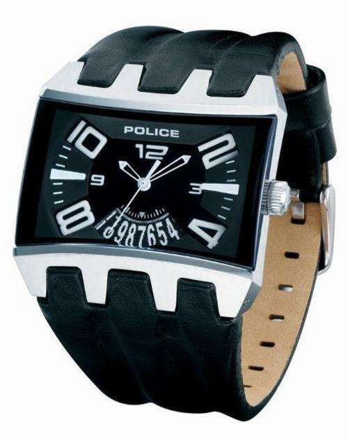BRAND NEW POLICE Men's Black Leather Reactangle Dial Date Watch PL-12079JS/02 *STUNNING MODEL*