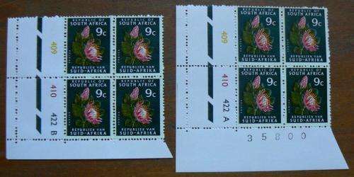 RSA 1st definitive 9c MNH 2 control blocks 409 410 422 A&B - very poor perfs
