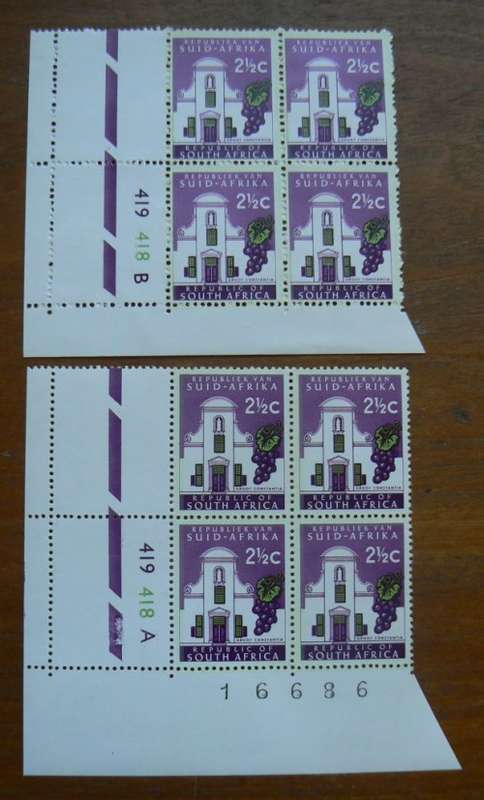 RSA 1st definitive 2 1/2c MNH control blocks (x2) 419 418 A&B - one with poor perfs