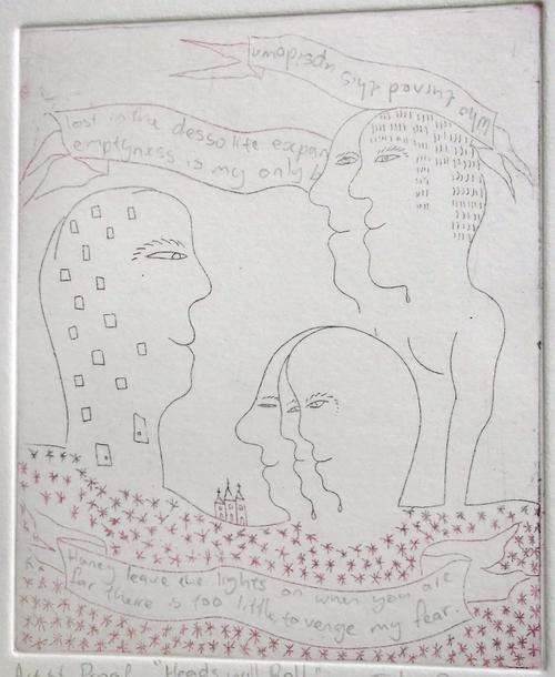 John Bauer copper plate proof etching `Heads Will Roll` with storyboard