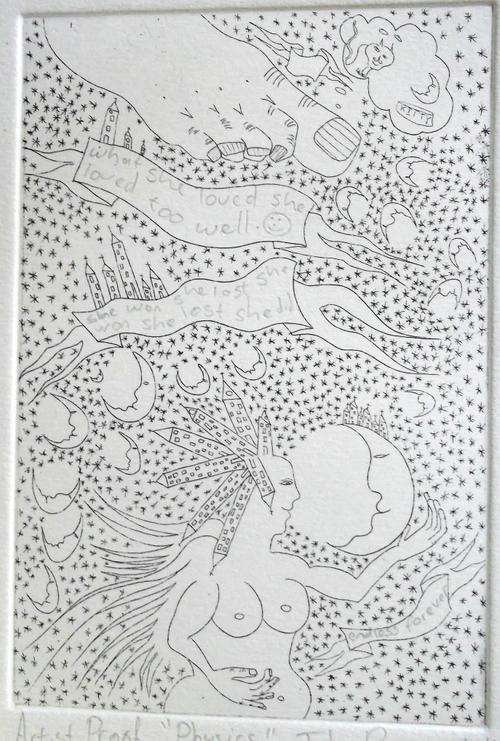John Bauer copper plate proof etching `Physics` with storyboard