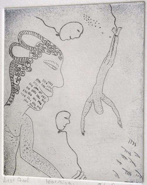 John Bauer copper plate proof etching `Learning` with storyboard