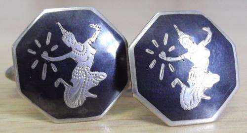 Vintage 1950's silver cufflinks from Siam with Niello enamel