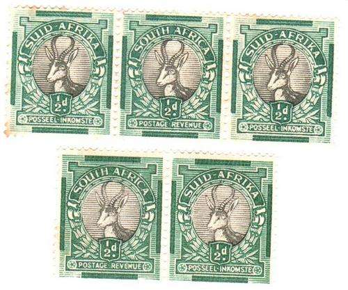 Unused Springbok 1/2 d stamps - 1 pair and 1 tripple unchecked