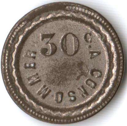 A Consommer, French 30 Centimes token - as per scan