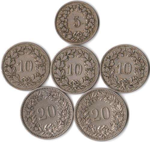 Switzerland - Lot of 6 old coins, 1800's - CRAZY R1 START / one day auction only!!!