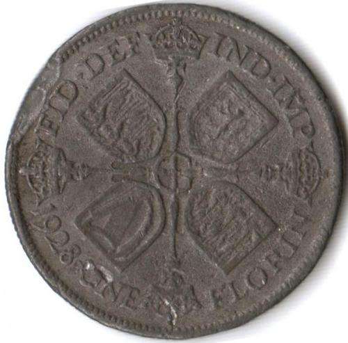 British Florin 1928 *prison money* made of lead alloy - as per scan