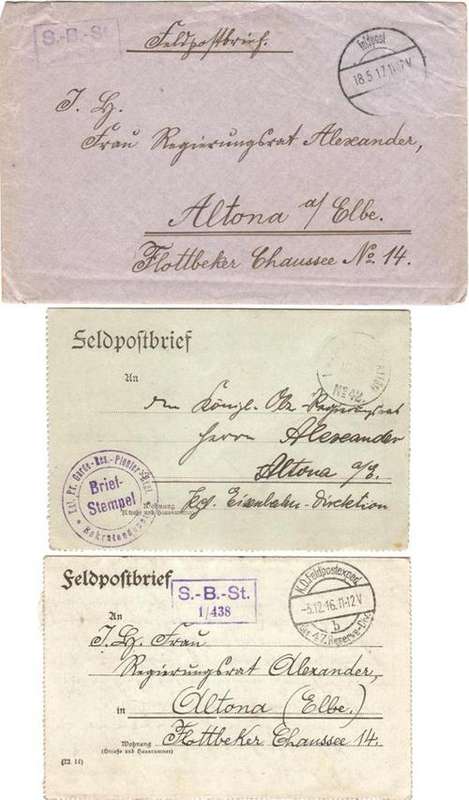 Postal History - Lot of 3 German fieldpost items WWI 1916 & 1917 - Russia to Hamburg