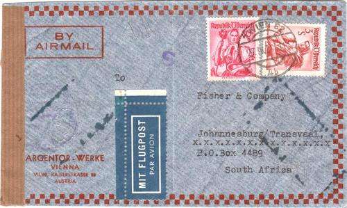 Postal History - Envelope Vienna to Johannesburg 1950