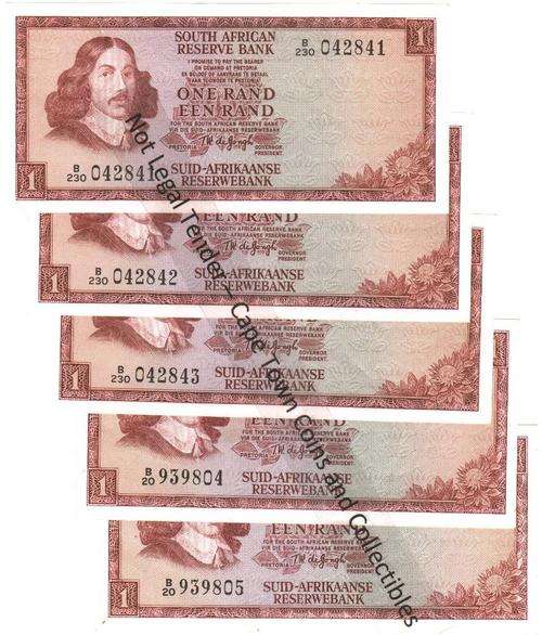 SA R1 De Jongh notes - 3 in sequence & 2 in pair - as per scan