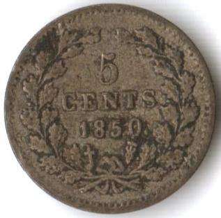 Netherlands 5 Cents 1850 silver - Very small coin at 13mm diameter