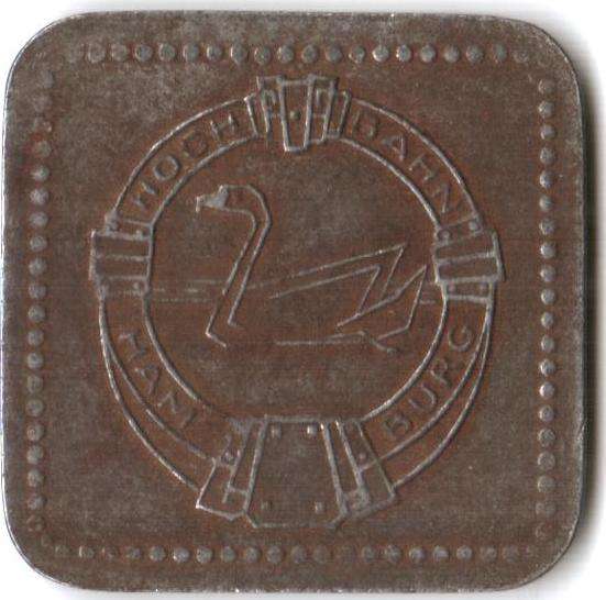 Hamburg Hochbahn 20 Pfennig square token, circa 1920