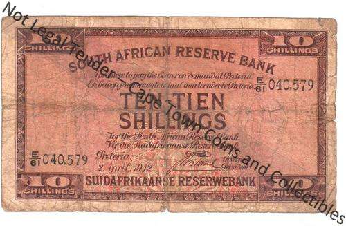 SA 10 Shillings 1942 - Postmus 1st - as per scan
