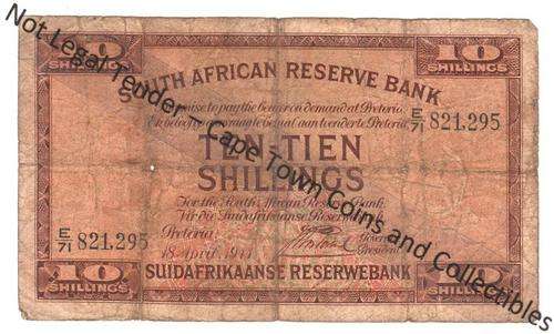 SA 10 Shillings 1944 - Postmus 1st - as per scan