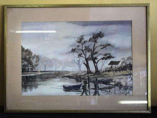 Lake scene by Denis Harvey 1982 - Framed
