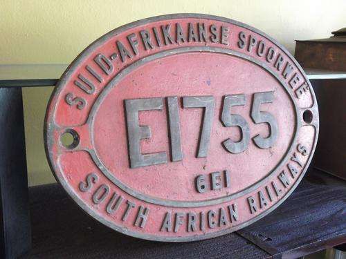 Large South African Railway plate E1755, solid brass