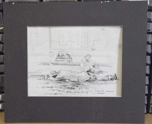 Unframed pen sketch by Chrisman Stander - Midday Rest, Johannesburg 1985