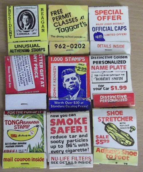 Lot of 9 vintage direct marketing matchbooks from the USA