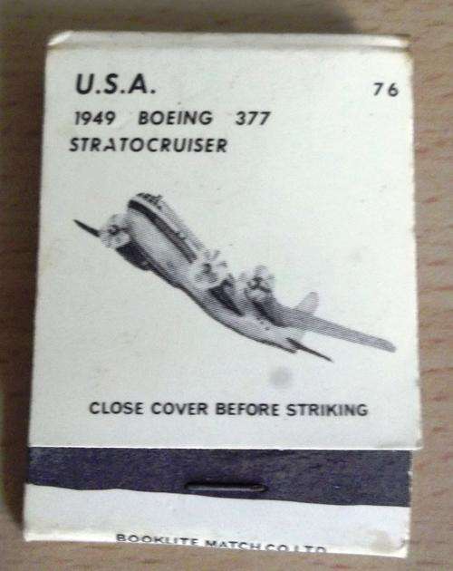 Rare Booklite Match Co. aviation matchbook, Boeing 377 Stratocruiser - 2 matches used