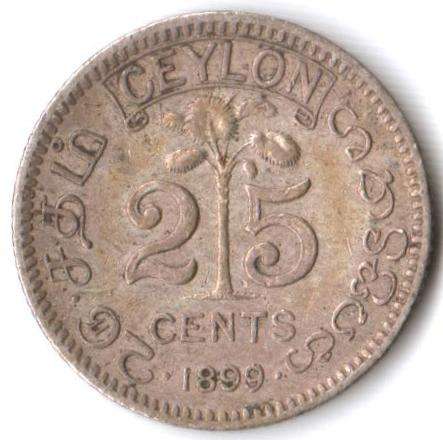 Ceylon 25 Cents 1899 silver *rare* - only 600,000 minted