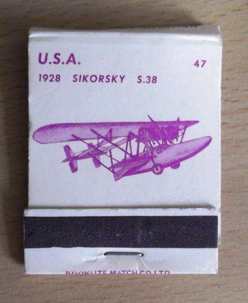 1960`s History of Aviation, Sikorsky S.38 sea plane, matchbook - unused