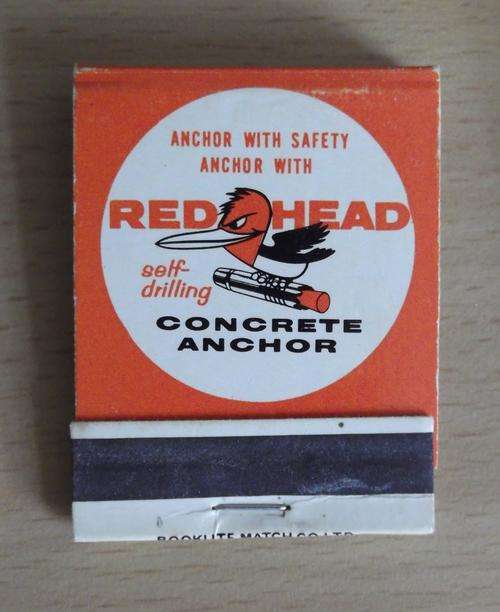 1960`s Redhead concrete anchor matchbook by Booklite Match Co. - unused