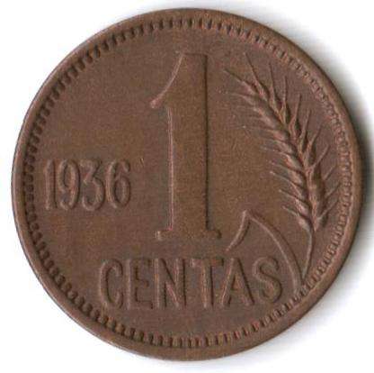 Lithuania 1 Cent 1936, excellent condition - rare