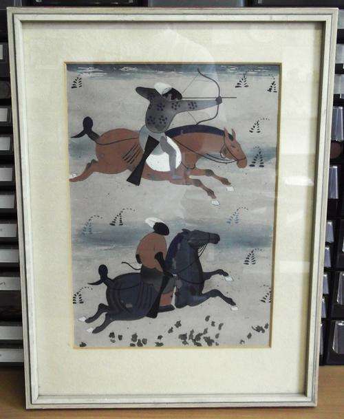 Framed Chinese painting of horsemen - with glass - PRICE REDUCED!