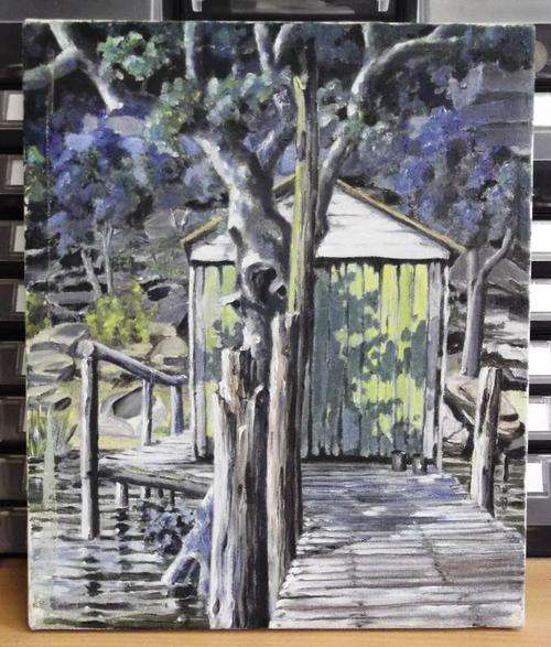 Boathouse painting - oil on canvas