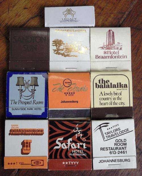 10 Vintage Johannesburg Hotels matchbooks - all unused, except The Towers