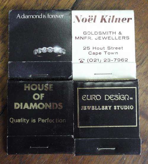 4 vintage, jewellery-related matchbooks - all unused, except one