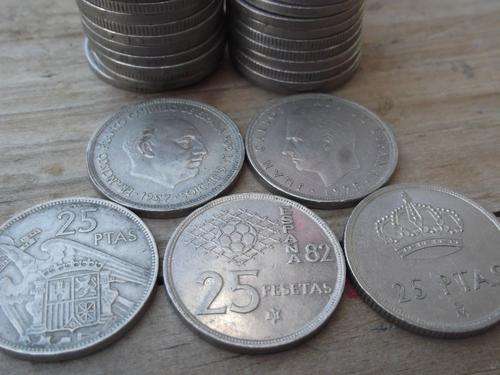 Spain 25 Pesetas 1950's to 1980's, 27 coins - bid per coin