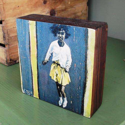 Mixed medium transfer on block wood - as per photos