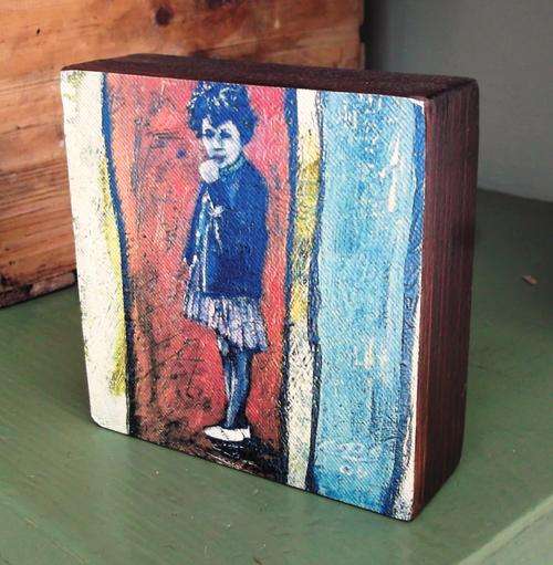 Mixed medium transfer on block wood - as per photos