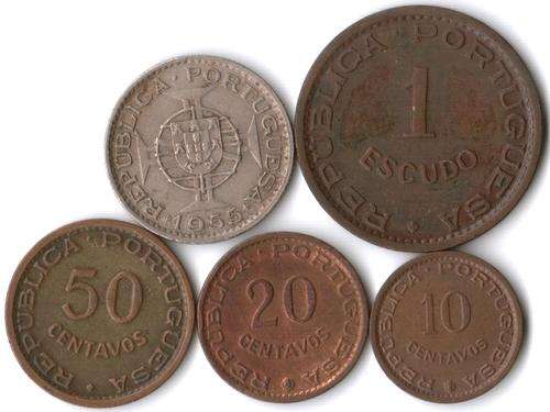 Mozambique - Set of 5 coins, 10c to 2.5 Escudos, with varying dates - as per scans