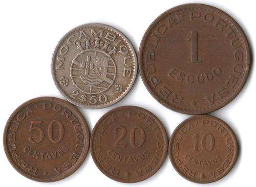 Mozambique - Set of 5 coins, 10c to 2.5 Escudos, with varying dates - as per scans
