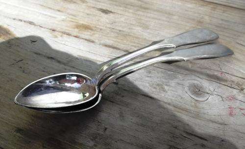 Pair of antique Russian silver spoons by Moishe Chaim Liebovich Gold, circa 1908