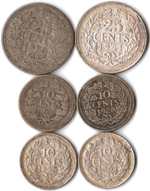 Netherlands - Mixed lot of 10 & 25 Cent silver coins - 6 coins in all