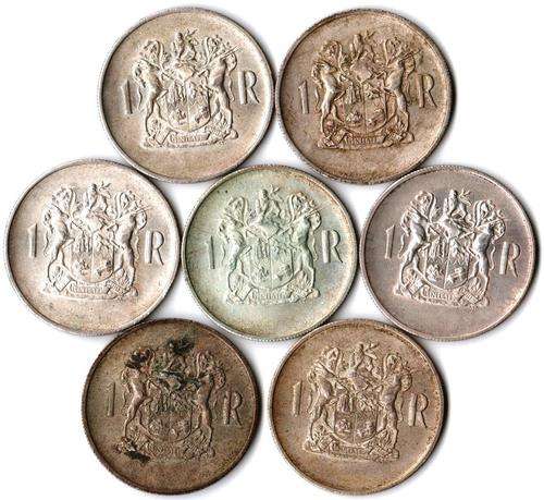 South Africa R1 1969 silver - 7 coins - bid per coin to take all